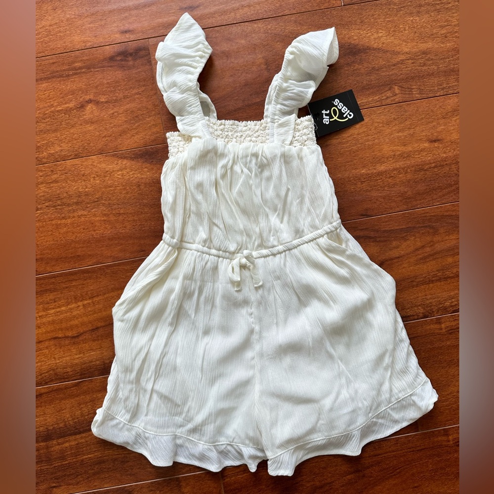 Art Class White Ruffle-Strap Girls' Romper NWT lined